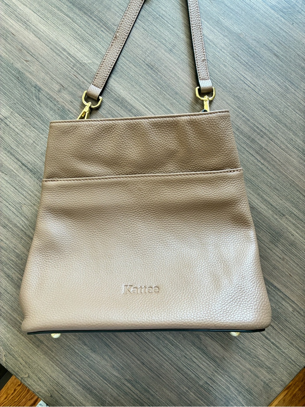 Taupe Faux  Leather Crossbody Bag